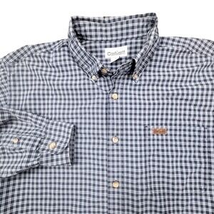 Carhartt Mens Large Long Sleeve Plaid Button Down Shirt Navy White Cotton